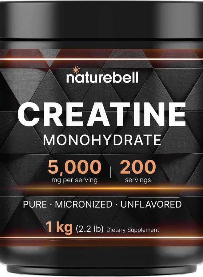 NatureBell Creatine Monohydrate Powder 1,000g, 5,000mg Per Serving | Micronized, Pure & Unflavored | Pre-Workout Muscle Support | Keto, Vegan, Filler-Free | 200 Servings (2.2 lb) - Image 1